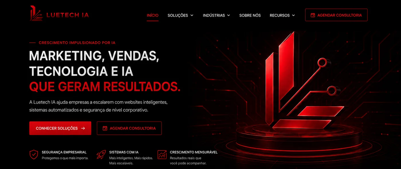 Exemplo de site institucional da Luetech IA